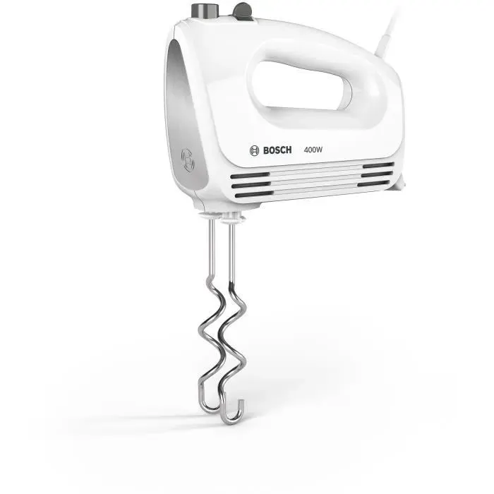 Batteur - BOSCH CleverMixx - 400W - 4 vitesses + Pulse - 2 fouets + 2 pétrisseurs inox — coloris Blanche