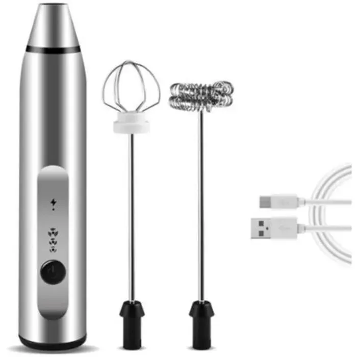 Batteur électrique – 3 vitesses 6000/9000/13000 tr/min – Mousseur à lait – pour café latte et cuisine maison – Argent