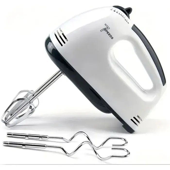 Batteur Électrique 7 Vitesses avec 2 Fouets + 2 Crochets à Pâte – Puissant et Polyvalent
