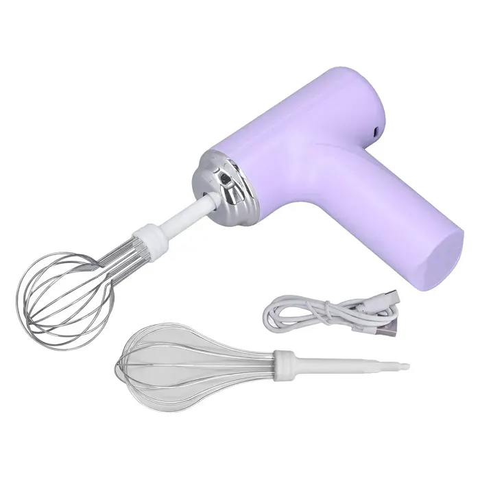 Batteur Électrique 800 mAh 3 vitesses réglables Sans fil et portable Livré avec 2 fouets Facile nettoyer Format vertical Violet