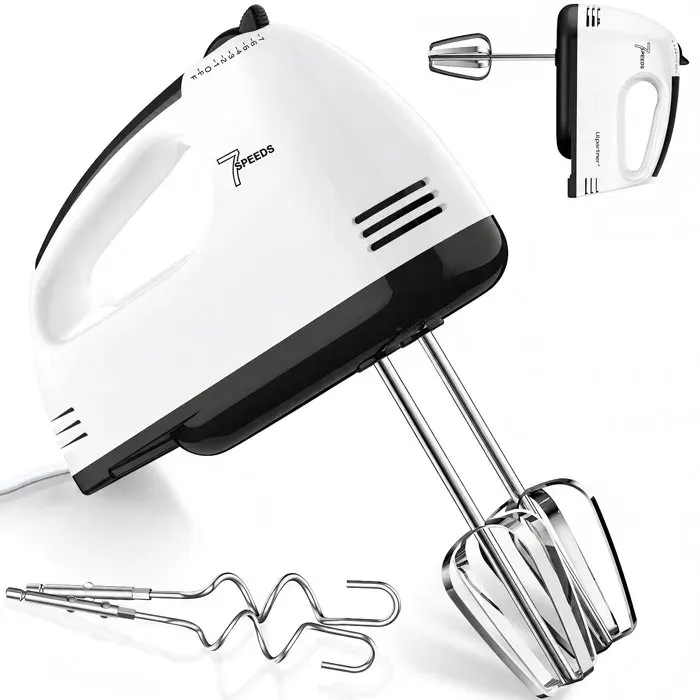Batteur électrique à main - 260W - 7 vitesses pour crèmes biscuits compatible lave-vaisselle blanc