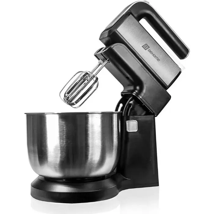 Batteur Électrique Avec Bol 3L 300W 5 Vitesses Réglables Fonction Turbo Bol Acier Rotatif Inoxydable 2 Crochets À Pétrir Robot