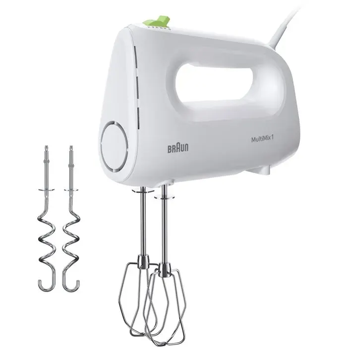 Batteur éléctrique - BRAUN - HM1100WH MultiMix 1 - 450 W - 4 vitesses + turbo - Blanc