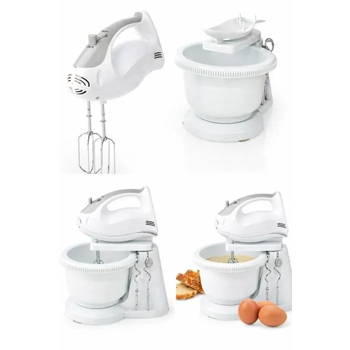 Batteur électrique - LIVOO - 200 W - 5 vitesses + turbo - Bol rotatif 2 L - Blanc