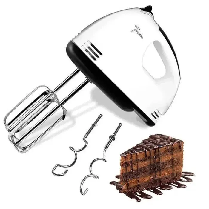Batteur Électrique180Wavec 7 Vitesses et 2 Fouets Métalliques Électriques et Crochets à Pâte pour Pâtes Œufs Divers Confitures