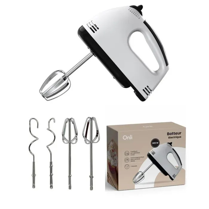 Batteur - LIVOO - 300W - 7 vitesses - Blanc - 2 fouets & 2 crochets