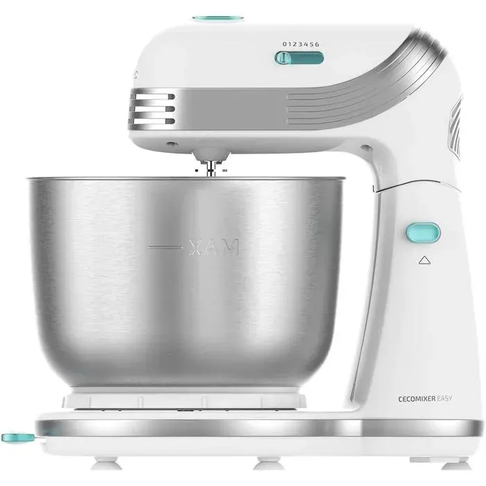 Batteur Pétrisseur Cecomixer Easy Blanc. Puissance 250W Mouvement Planétaire 6 Vitesses Bol En Acier Inox Capacité 3L Compren
