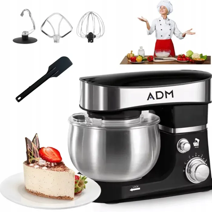 Batteur planétaire ADM 700 W avec bol en acier inoxydable de 3 L
