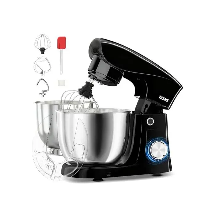 Batteur sur socle - YASHE - 1500W - Double bol inox 45L+5L - 10 vitesses + Pulse - Tête inclinable anti-dérapant