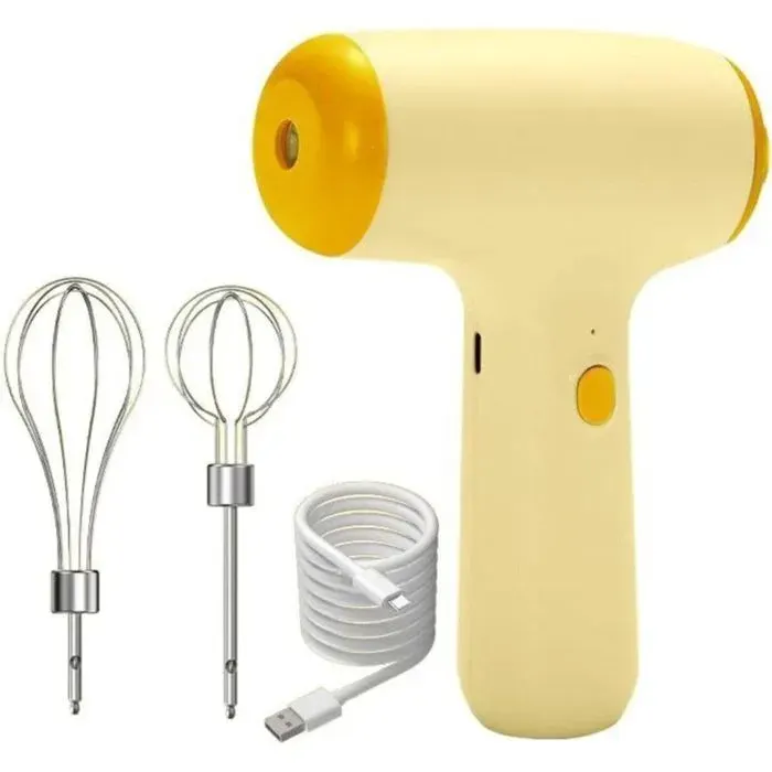 Batteur Œufs Électrique Sans Fil USB Beige 2 batteurs amovibles 4 modes vitesse portable léger .