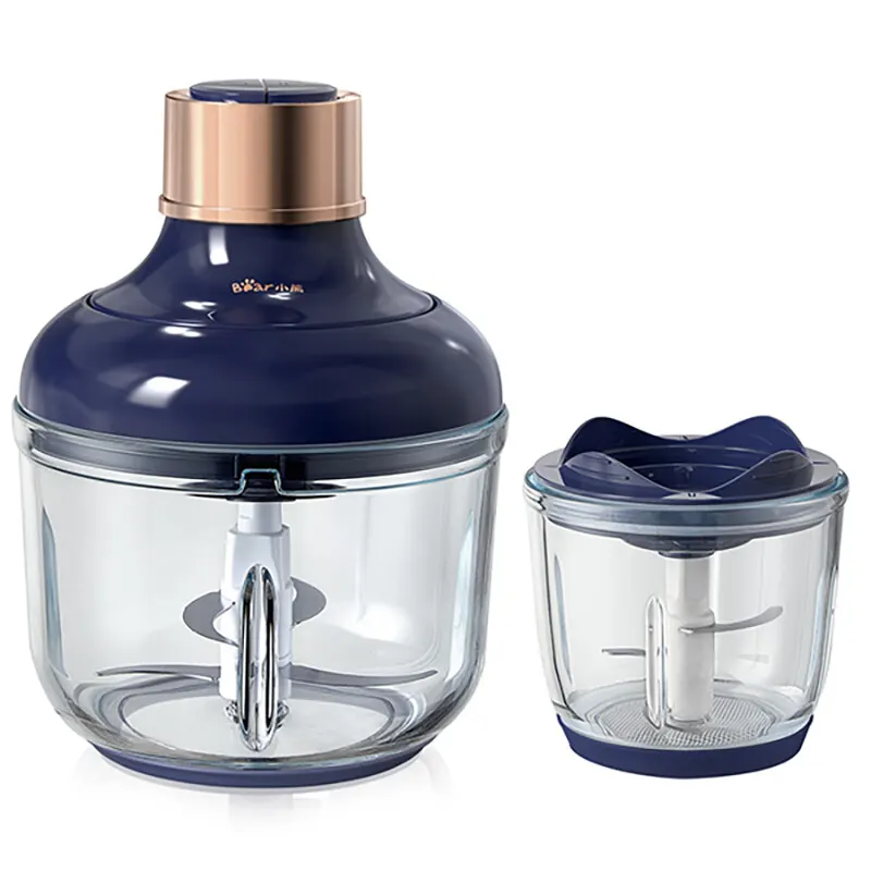 Bear Hachoir Electrique - Hachoir Multifonction 2 Bols en Verre (2L et 0.6L), 300W, Coupe-Légumes, Mélangeur, Argenté