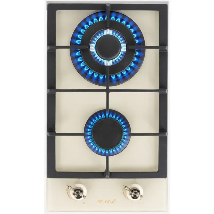 BELDEKO Plaque Gaz 2 Feux 5200W Beige Grilles Fonte - Marque Française
