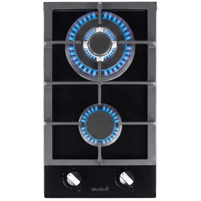 BELDEKO Plaque Gaz 2 Feux 5200W Verre Noir Grilles Fonte - Marque Française