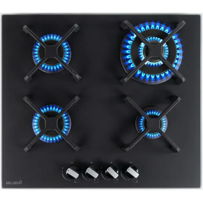 BELDEKO Plaque Gaz 4 Feux 8000W Noir Mat Grilles Fonte - Marque Française