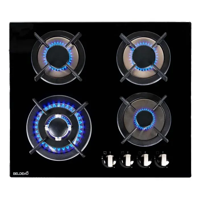 BELDEKO Plaque Gaz 4 Feux Double Couronne 7800W - Marque Française — coloris Gris