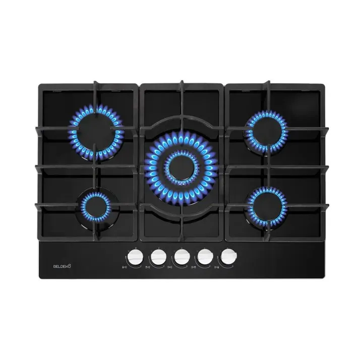 BELDEKO Plaque Gaz 5 Feux 10800W Grilles Fonte - Marque Française