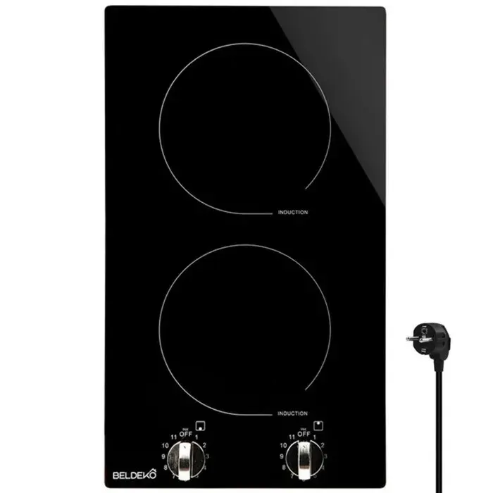 BELDEKO Plaque Induction 2 Feux 3600W Manettes / Boutons - Marque Française — coloris Noir