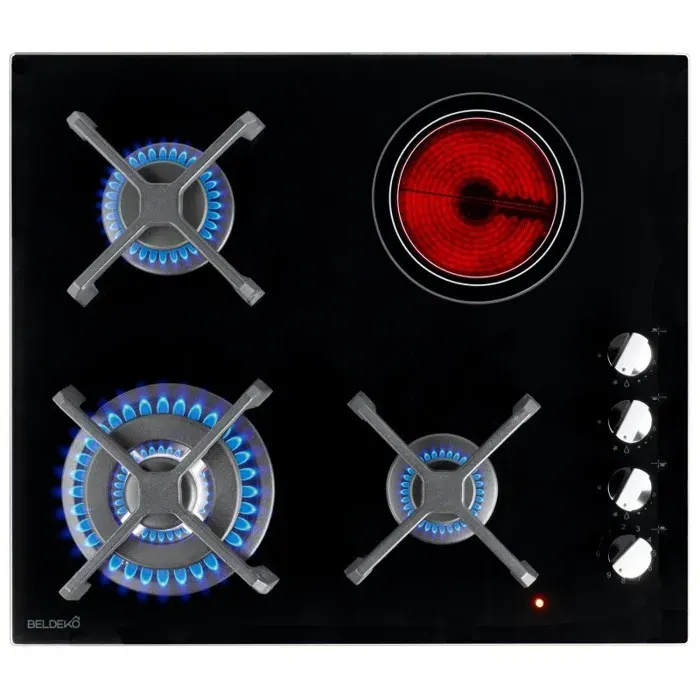 BELDEKO Plaque Mixte 3 Gaz + 1 Vitrocéramique 7400W - Marque Française