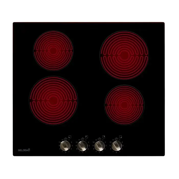 BELDEKO Plaque Vitrocéramique 4 Feux 6000W Manettes - Marque Française — coloris Noir