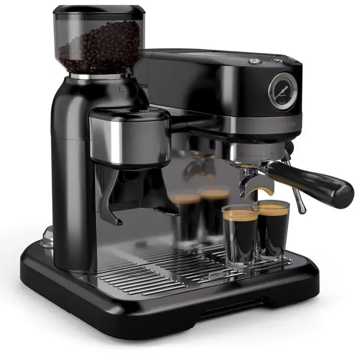 Bella Machine À Café À Grains 1550W 19 Bars Broyeur 200G Mousseur À Lait Réservoir 1 4L Thermoblock 2 Tasses Inox Noir