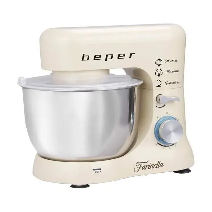 Beper BP.200 Robot Pâtissier Planétaire 1000W Bol Inox 45L 8 Vitesses Batteur Crochet Crème