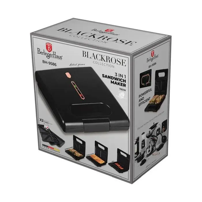 BERLINGERHAUS Appareil à sandwich 3 en 1 avec plaques amovibles Collection Black Rose BH-9586