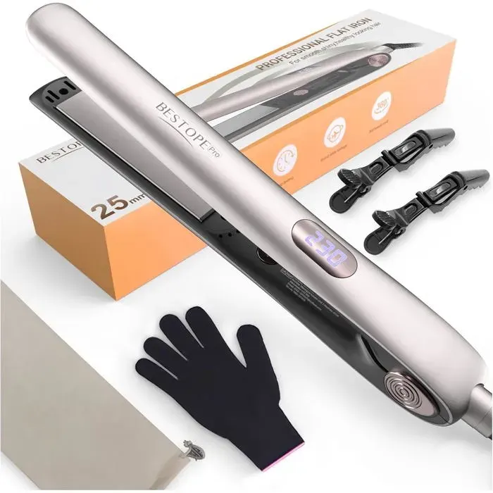 BESTOPE PRO Lisseur Cheveux 2 en 1 Lisseur Boucleur Cheveux Antistatique Revetement Ceramique Ecran LCD Fer a lisser Chauffage