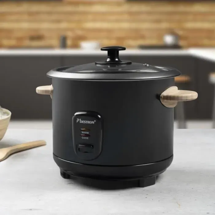 Bestron Cuiseur à riz avec poignées en Bambou ARC180BW 18 L 700W Noir