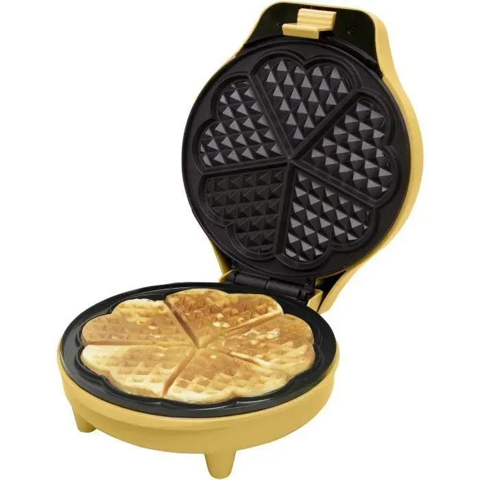 Bestron Gaufrier pour gaufres classiques en forme de cœur Gaufrier avec revêtement anti-adhésif 700 Watts Couleur: jaune