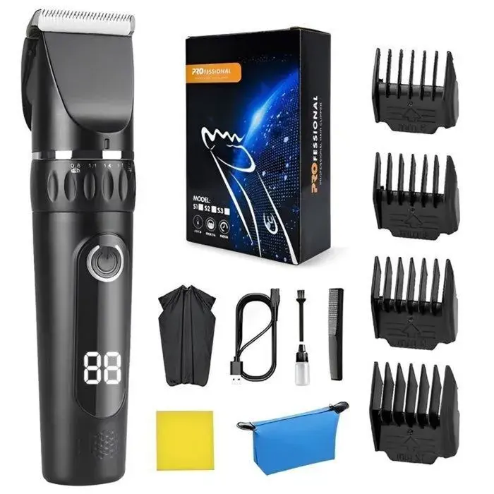BEYAWL Tondeuse à Cheveux Homme Sans Fil Tondeuse Cheveux et Barbe avec LCD 2 Vitesses et 4 Peignes pour Adultes Enfants Animaux