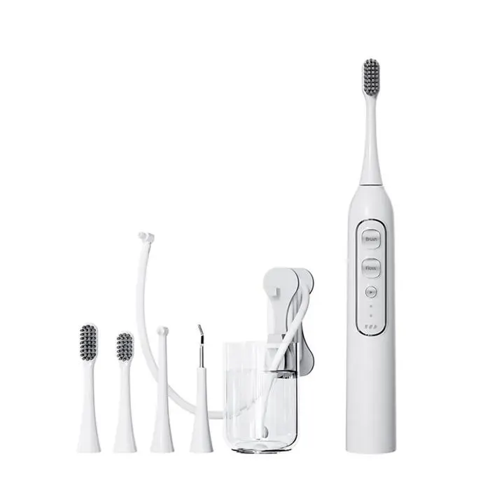 Blanc Brosse à dents électrique et hydropulseur 2-en-1 stérilisation UVC LED 5 modes IPX7 350ml batterie longue durée