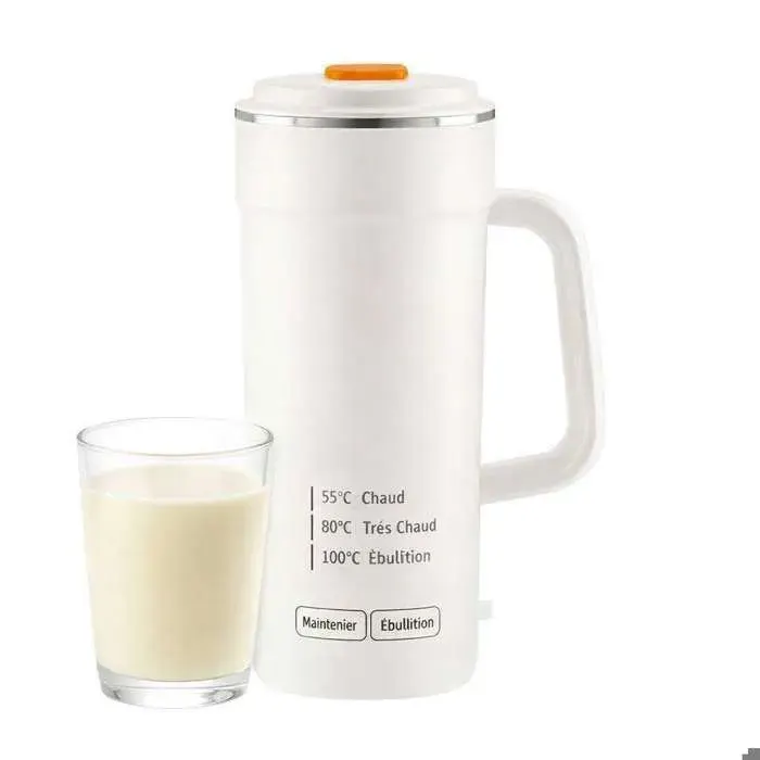 Blanc Fabricant de lait de soja portable 500ml graines sèches sans trempage 4 lames 6 fonctions programmation 9h étanche 360°