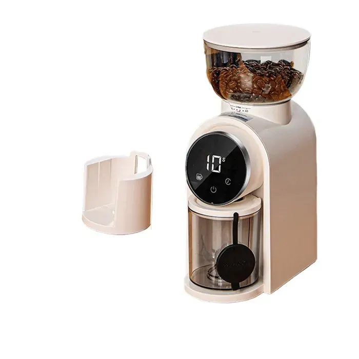 Blanc Moulin à café électrique professionnel réglable 25 niveaux meule inox 250g minuterie écran tactile intelligent LED