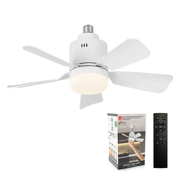 Blanc Ventilateur plafonnier LED E26/E27 avec télécommande 24W 3 couleurs dimmable 4 vitesses