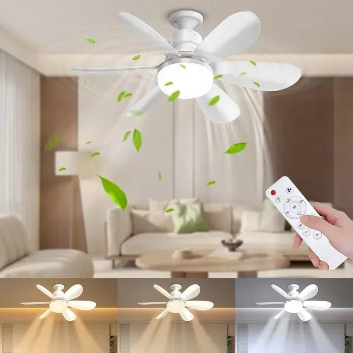 Blanc52CM Ventilateur de plafond avec éclairage et télécommande 40 W 3000 K-6500 K Plafonnier avec ventilateur 3 vitesses