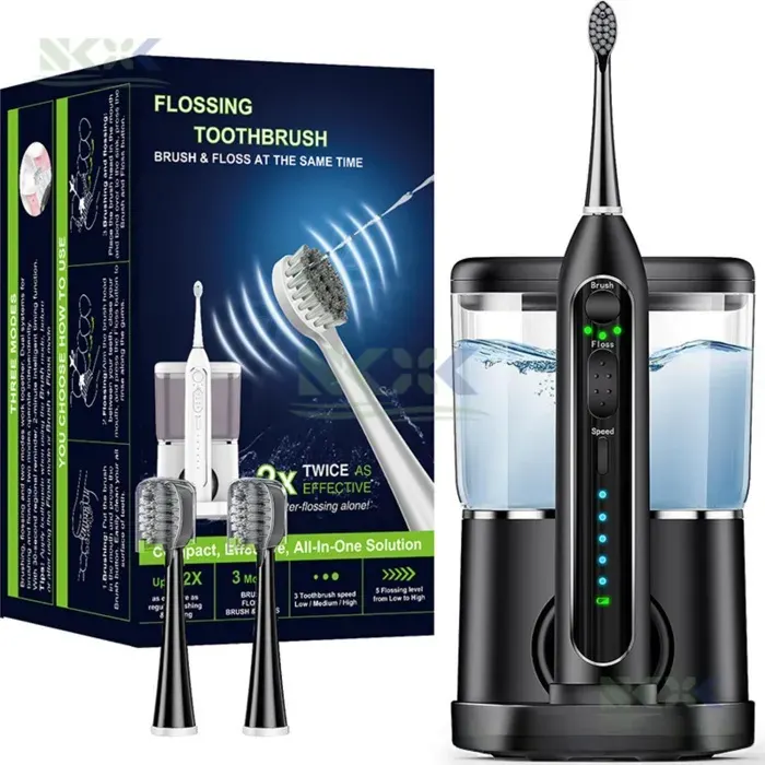 blanchisseur de dents Detartreur Comprend 4 têtes brosse interchangeable 3 modes de brossage 5 vitesses nettoyage interdentaire — coloris Noir
