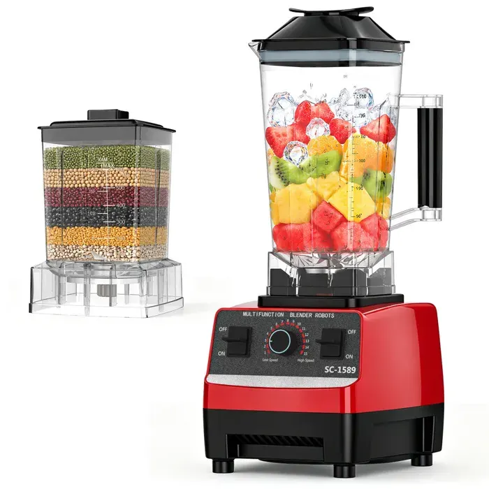 Blender 2-en-1 mixeur 2000W avec récipient 2L 1 gobelets individuel 15 vitesses Mixeur pour smoothies boissons glacées broyage