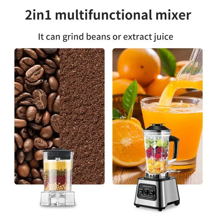 Blender 2-en-1 Puissant 6000W - Mixeur Smoothie et Broyeur à Glace 2L + 0.5L 9 Vitesses 4 Lames Inox pour Familiale