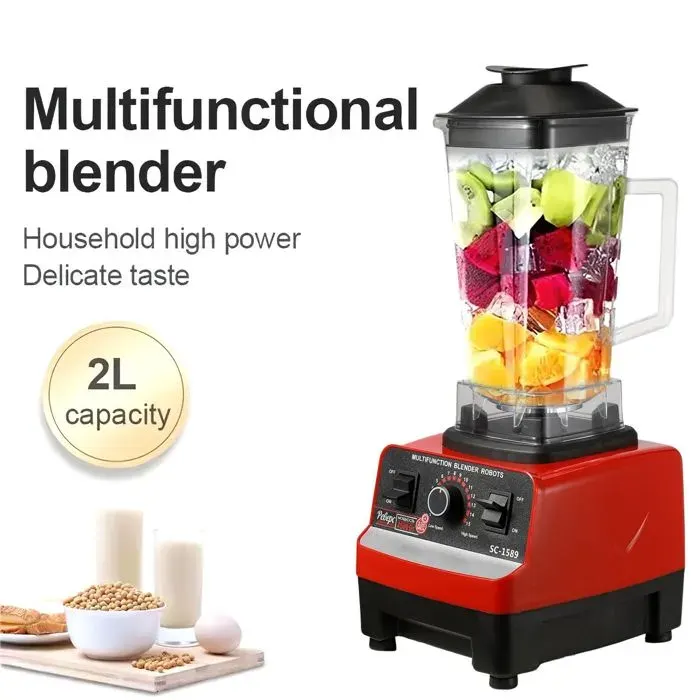 Blender 2000 W - Grande capacité 2 L - Machine à milkshakes et à glaces - Lames en acier inoxydable - Bol mélangeur sans BPA