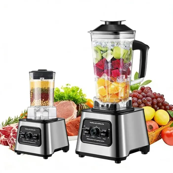 Blender 2L+0.5L - Mixeur 2 en 1- avec 4 lames en acier inoxydable - 9 vitesses - 6000W - 2700RPM - Pour mixerhacher et moudre