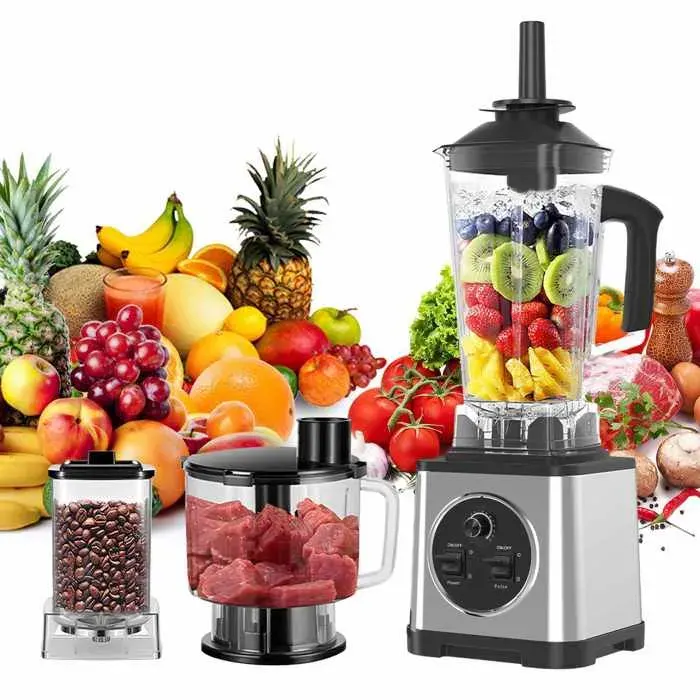 Blender 3-En-1 Puissant 1200W Mixeur Multifonction en Acier Inoxydable avec 15 Vitesses 2.5L+2L+0.8L Lames en Acier Inoxydable