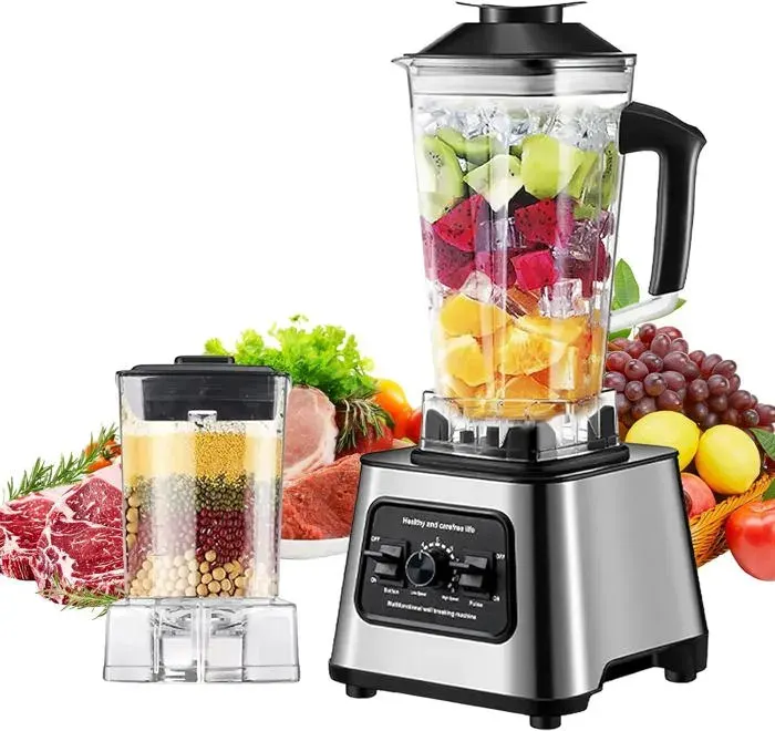 Blender 6000W Mixeur Blender Multifonctionnel Mixeur Smoothie Récipient en Verre 2.5L 2 en 1 4 Lames 3 vitesses Blender
