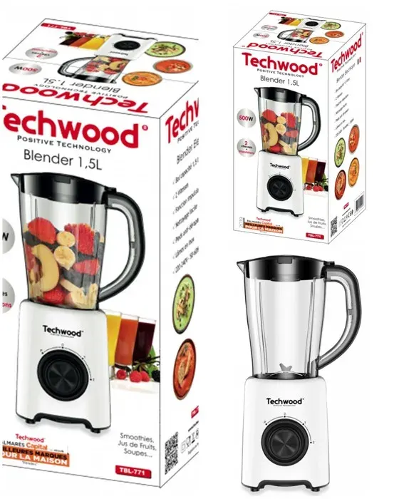 Blender - BLANC - 500W - Bol 1.5L - 2 Vitesses - Pieds anti-dérapant