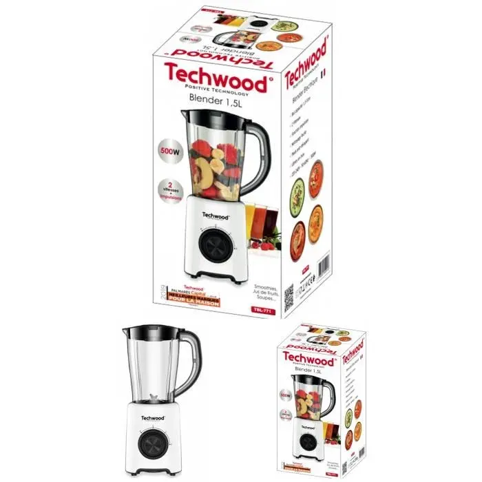 Blender - BLANC - 500W - Bol 15L - 2 Vitesses - Pieds anti-dérapants