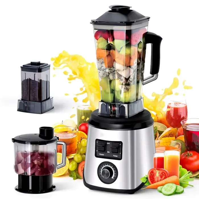 Blender Électrique 9500W Mixeur de Cuisine avec 3 Bols 8 Lames en Acier Inoxydable 15 Vitesses pour Smoothies Fruits et Légumes