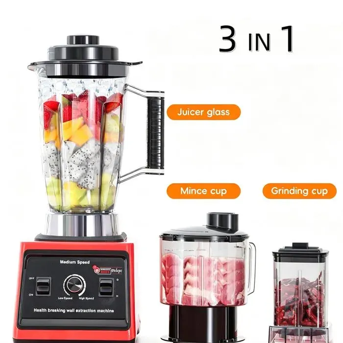 Blender haute vitesse multifonction 3-en-1 Mixeur blender mélangeur à haut rendement doté de 15 vitesses 38000 RPM 3L+1.5L+0.5L