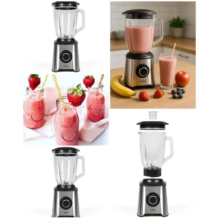 Blender - LIVOO - 15 L Bol Verre - 600 W - 2 Vitesses + Pulse - Lames Inox — coloris Gris