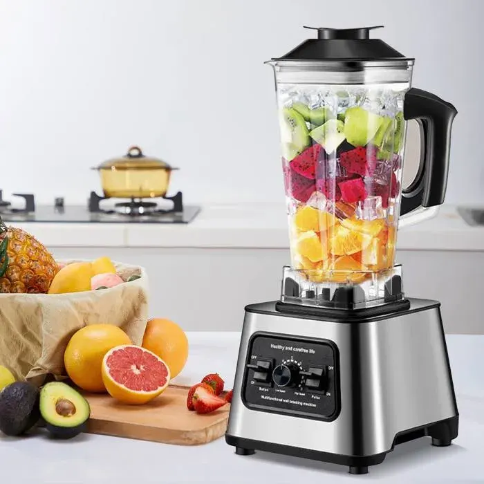 Blender Mixeur 2-en-1 6000W - 2.5L Blender Professionnel - 9 Vitesses - 27000 RPM - Broyage de Glace - Smoothies Soupes - Noir
