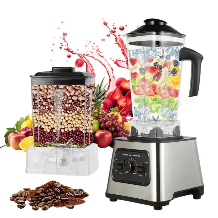 Blender Mixeur 2 en 1 6000W 2L+05L Blender Broyeur de Glace 15 Vitesses 4 Lames en Acier Inoxydable 2700RPM Robot de Cuisine