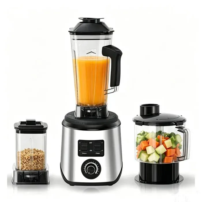 Blender Mixeur 3 en 1 Robot Culinaire avec Bol 2.5L Hachoir 1.5L Moulin à Café 500ml Lames 304 15 Vitesses Sécurité Noir